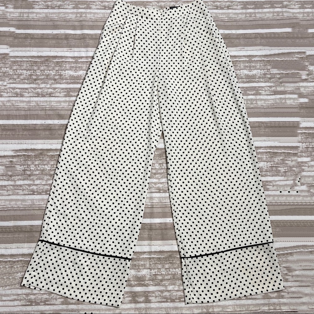 Tops hop Wide Leg Cream Pants with Black Polka Dots
